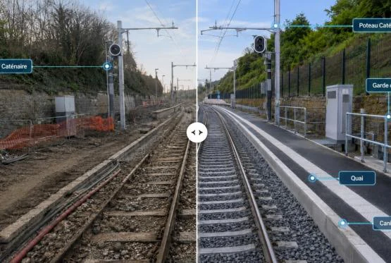Comparaison visuelle d’une infrastructure ferroviaire avant et après travaux